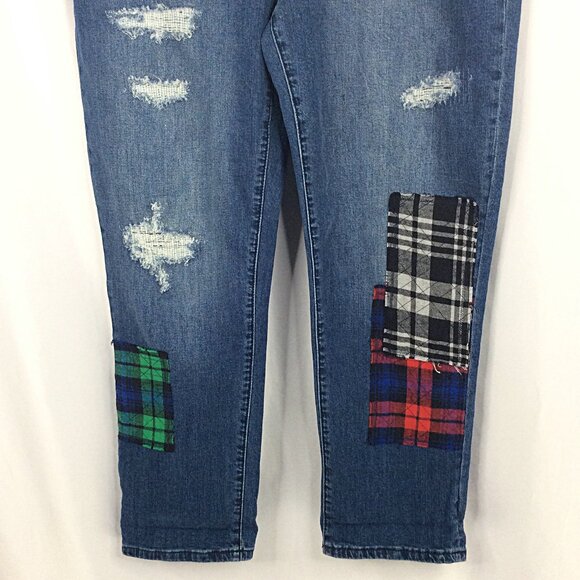 Tru Luxe Jeans Womens Size 14 Distressed Plaid Patch Patchwork Straight Leg - Picture 4 of 7